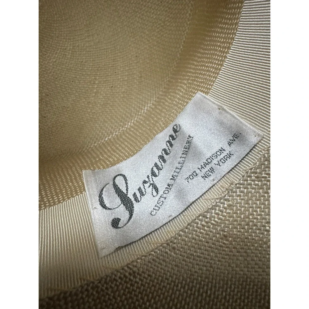 Suzanne Couture Millinery NYC VTG Cream Straw Boater Hat Wide Brim original box